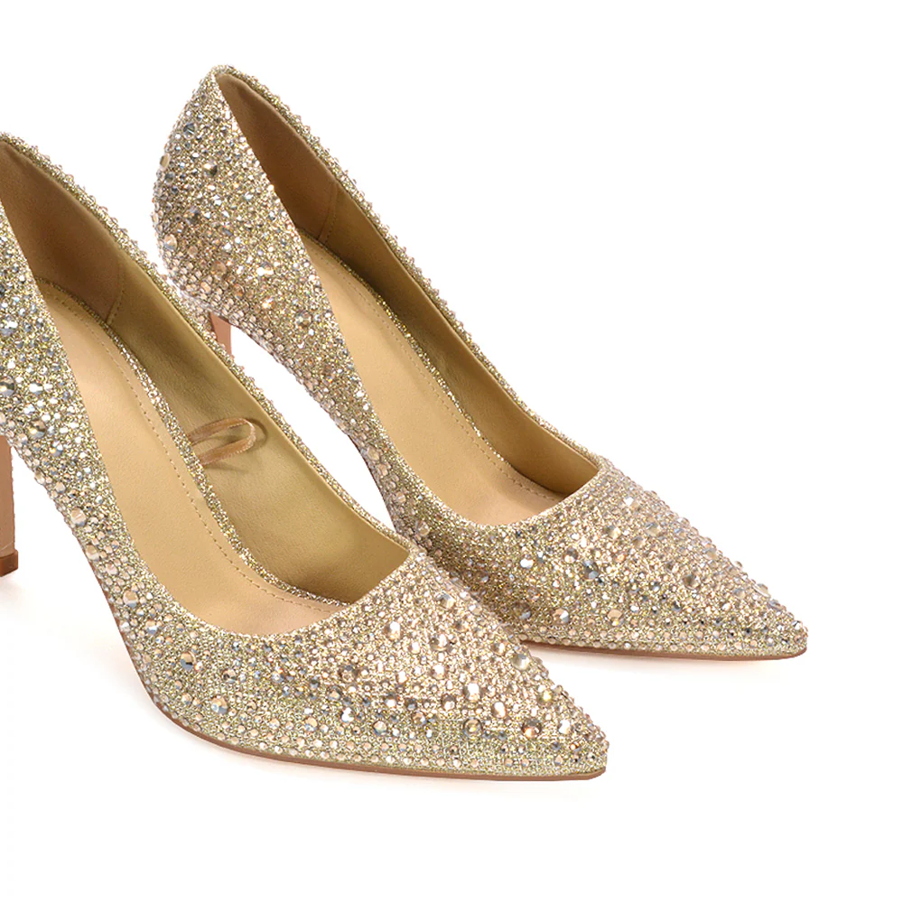 Elle Sparkly Prom Stiletto High Heel Bridal Court Shoes in Gold - Image 2