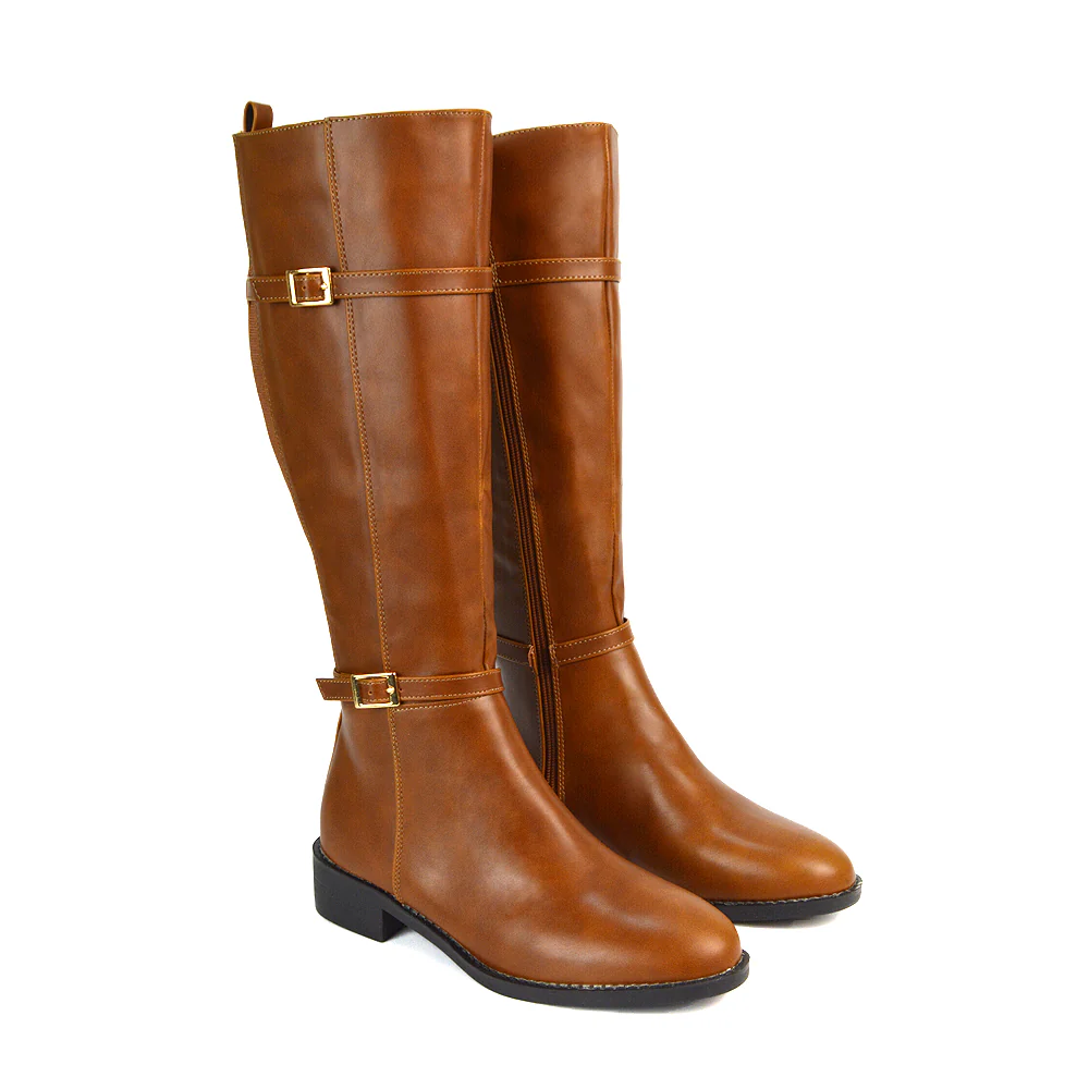 Ellis Flat Heel Stretch Knee High Winter Long Boots In Black Synthetic Leather - Image 8