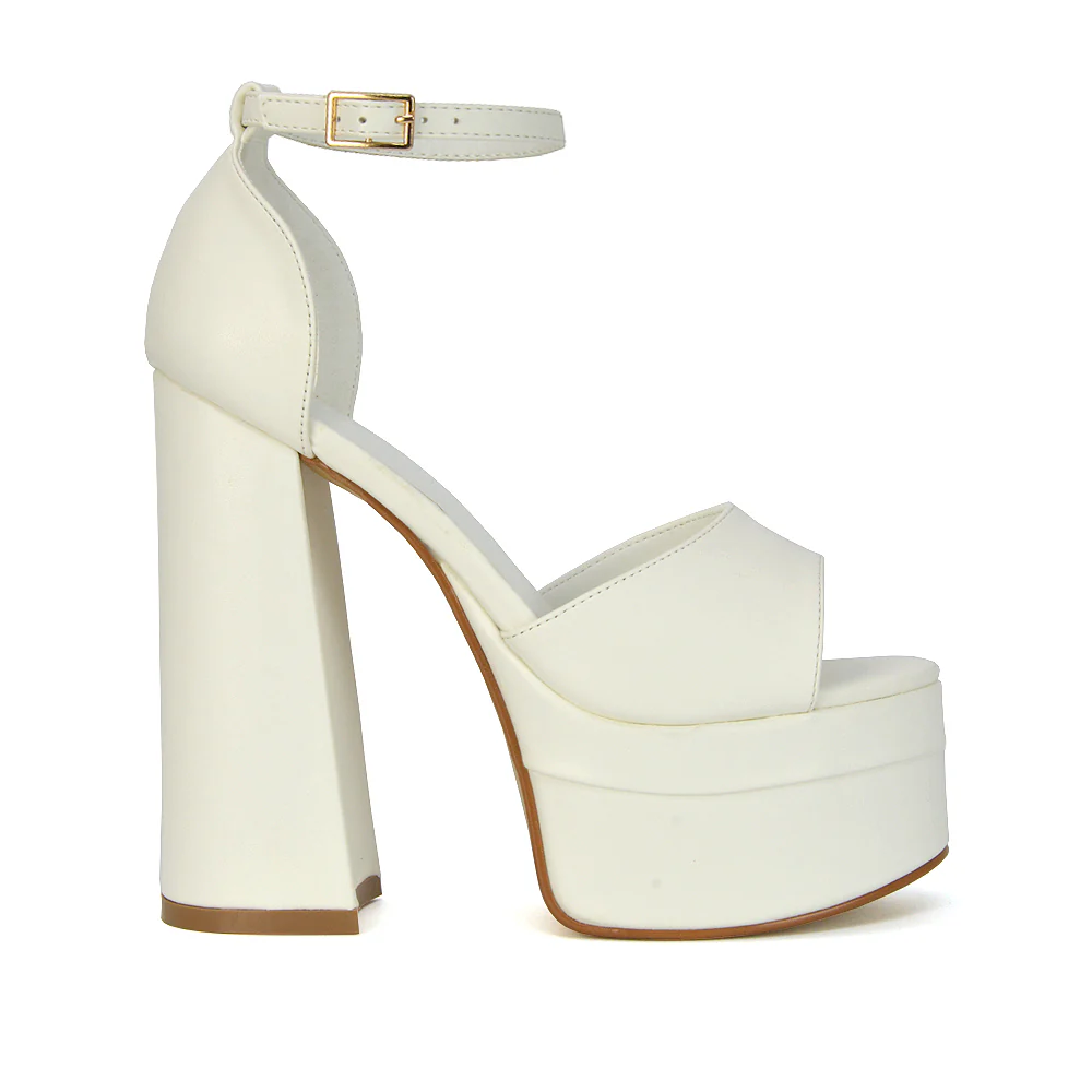 Elma Peep Toe Strappy Block High Heel Platform Sandals in Green Syntheitc Leather - Image 49