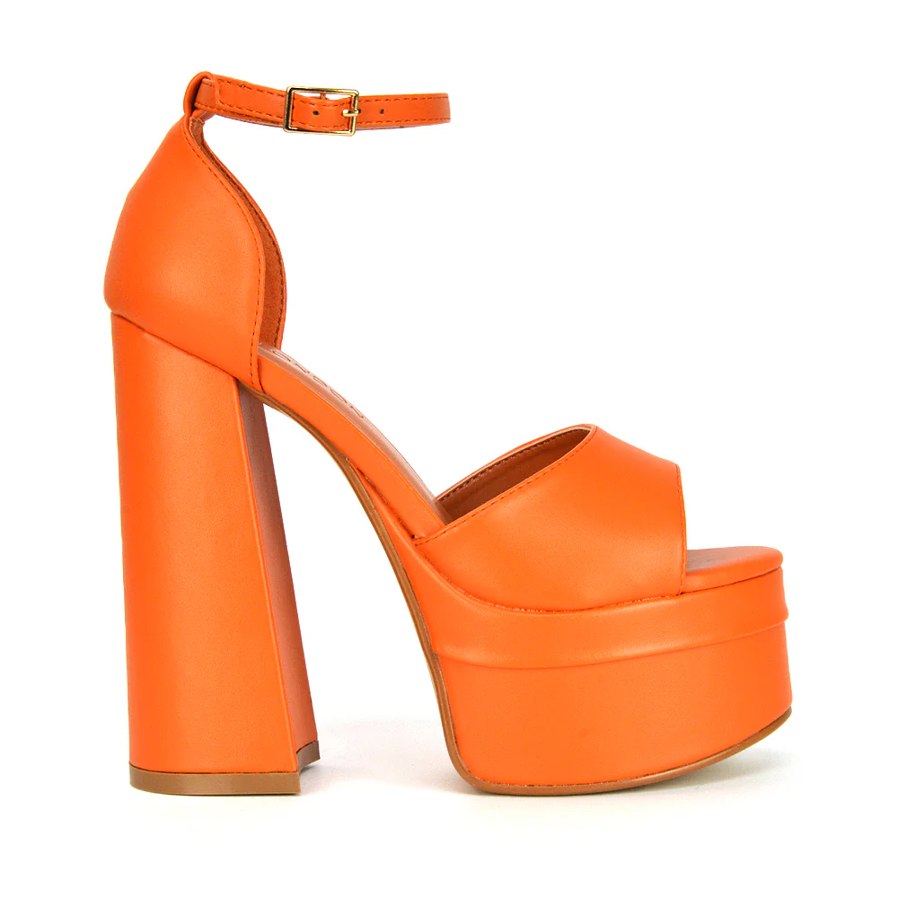 Elma Peep Toe Strappy Block High Heel Platform Sandals in Green Syntheitc Leather - Image 62