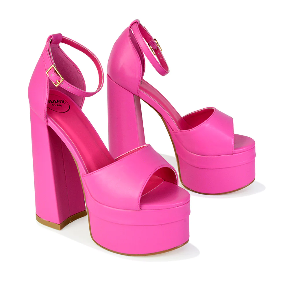Elma Peep Toe Strappy Block High Heel Platform Sandals in Green Syntheitc Leather - Image 78