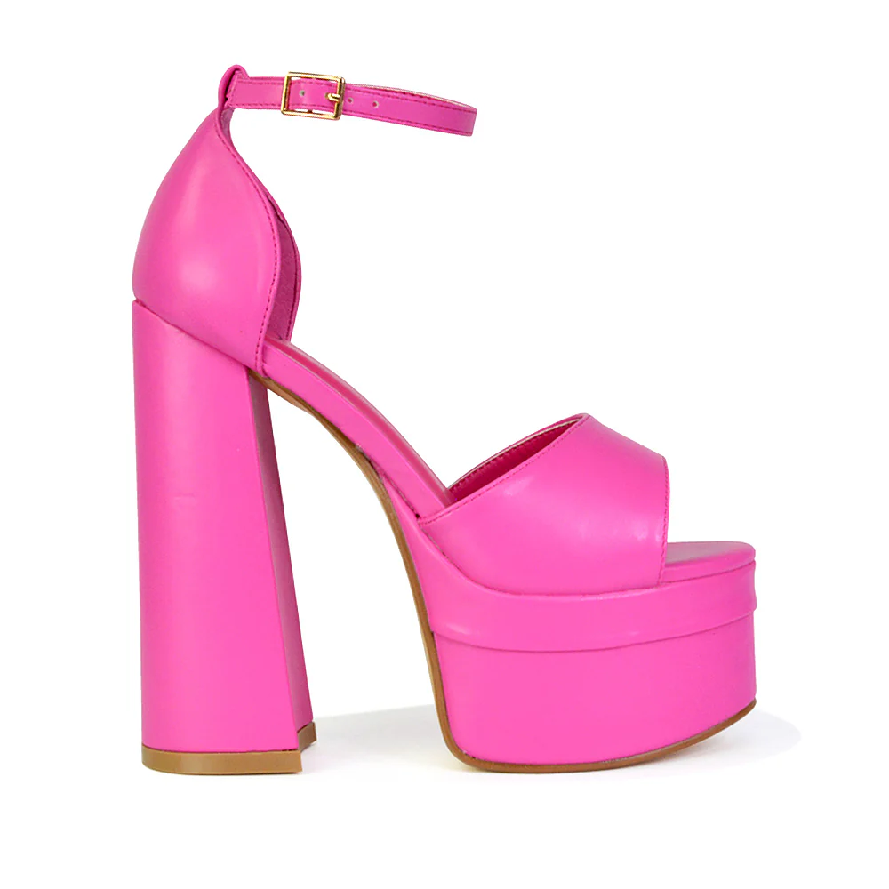 Elma Peep Toe Strappy Block High Heel Platform Sandals in Green Syntheitc Leather - Image 95