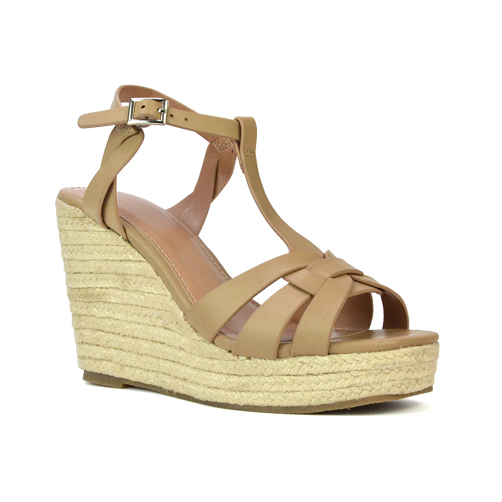 Elora Strappy Platform Wedge Sandals High Heels in Black Synthetic Leather - Image 14