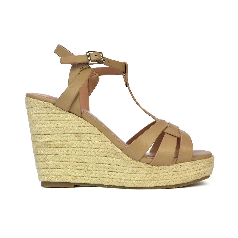 Elora Strappy Platform Wedge Sandals High Heels in Black Synthetic Leather - Image 7