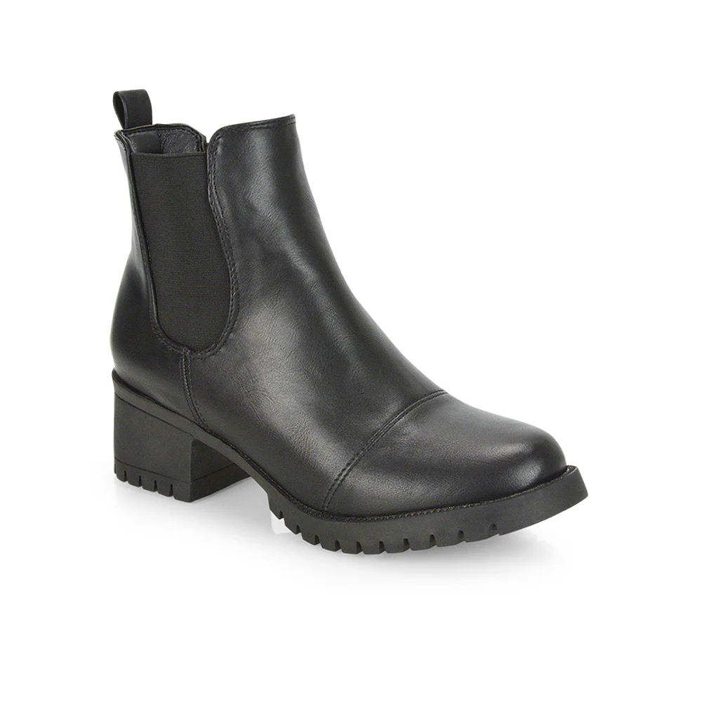 Elsie Chunky Sole Slip on Mid-Blocked Heeled Ankle Chelsea Boots in Black Croc - Image 10