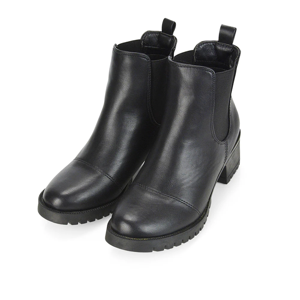 Elsie Chunky Sole Slip on Mid-Blocked Heeled Ankle Chelsea Boots in Black Croc - Image 27