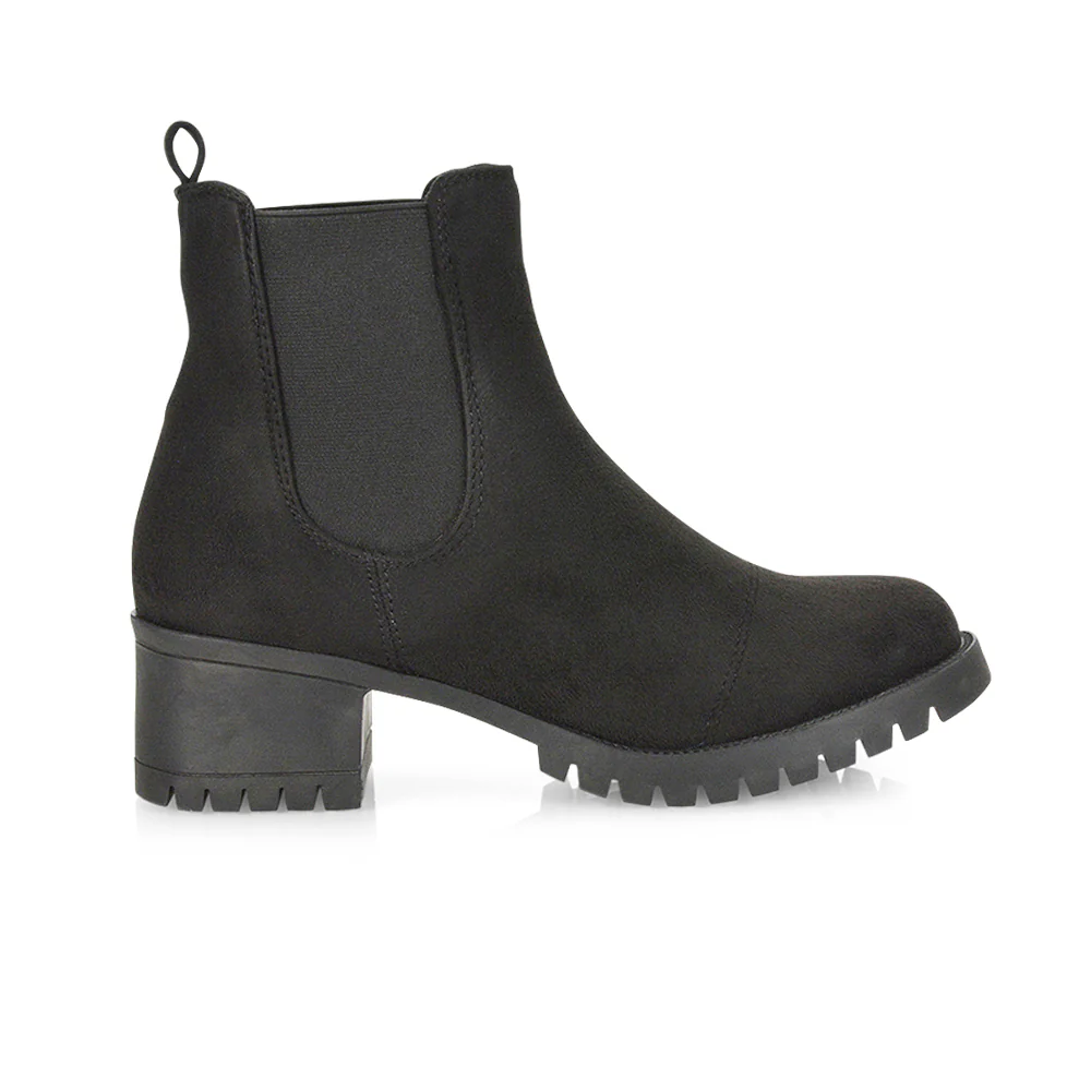 Elsie Chunky Sole Slip on Mid-Blocked Heeled Ankle Chelsea Boots in Black Croc - Image 44