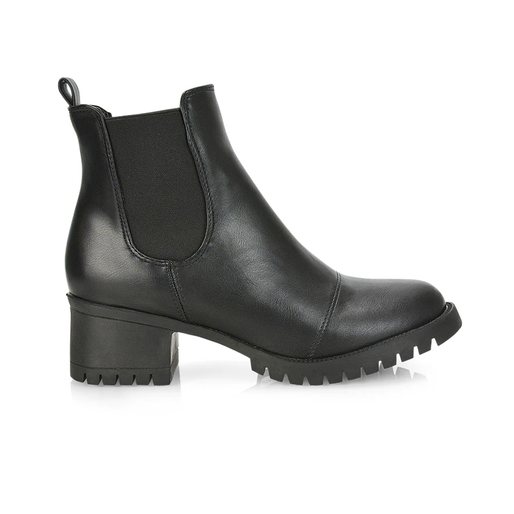 Elsie Chunky Sole Slip on Mid-Blocked Heeled Ankle Chelsea Boots in Black PU - Image 18
