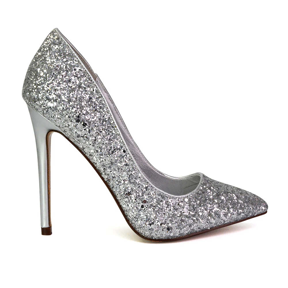 Emerald Pointed Toe Court Shoes Glitter Stiletto High Heels in Green - Image 133