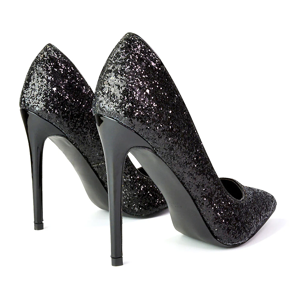 Emerald Pointed Toe Court Shoes Glitter Stiletto High Heels in Green - Image 160