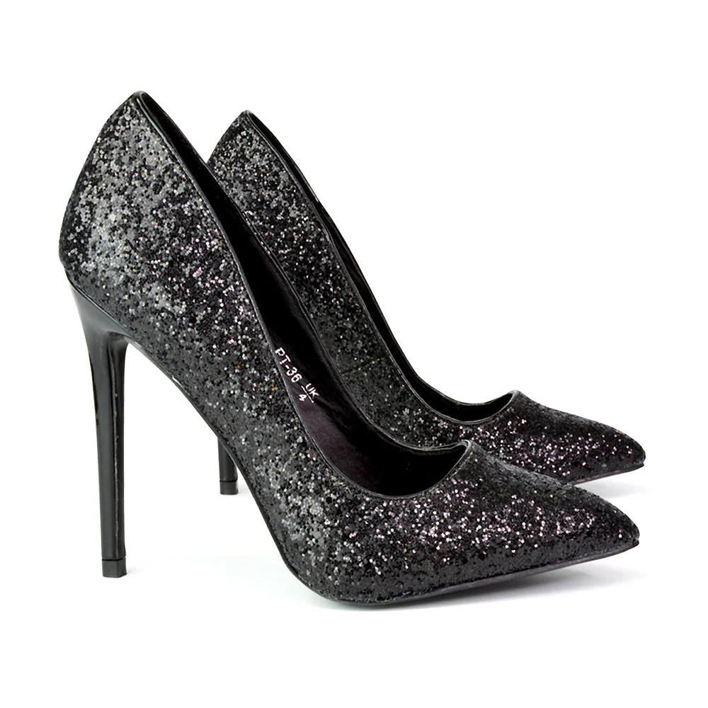 Emerald Pointed Toe Court Shoes Glitter Stiletto High Heels in Green - Image 166
