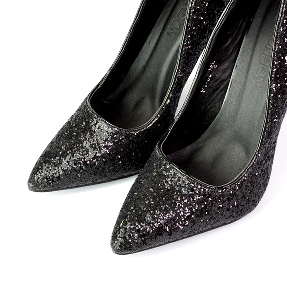Emerald Pointed Toe Court Shoes Glitter Stiletto High Heels in Green - Image 167