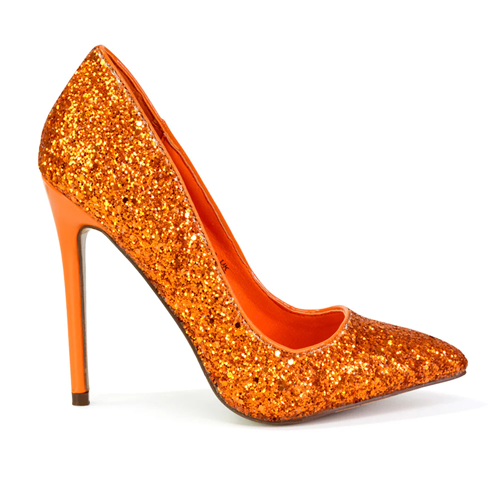 Emerald Pointed Toe Court Shoes Glitter Stiletto High Heels in Green - Image 48