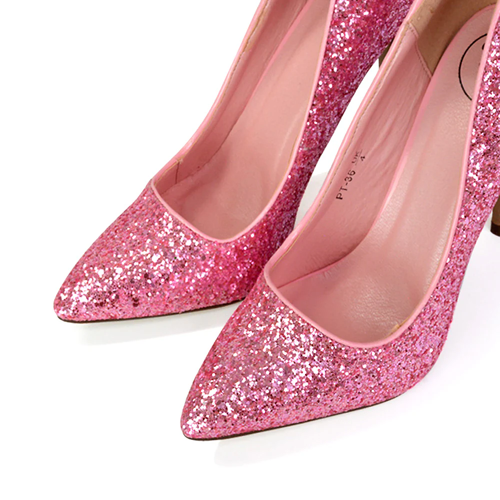 Emerald Pointed Toe Court Shoes Glitter Stiletto High Heels in Green - Image 87