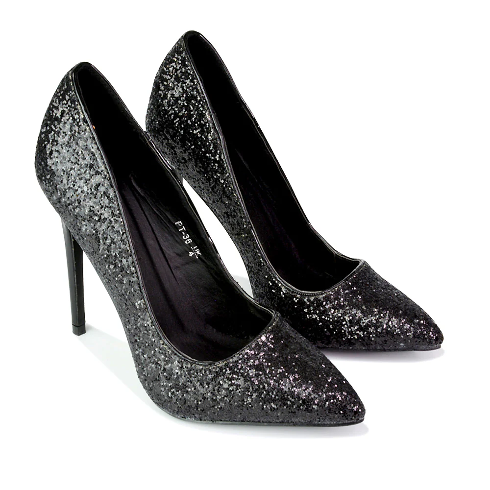 Emerald Pointed Toe Court Shoes Glitter Stiletto High Heels in Orange - Image 179