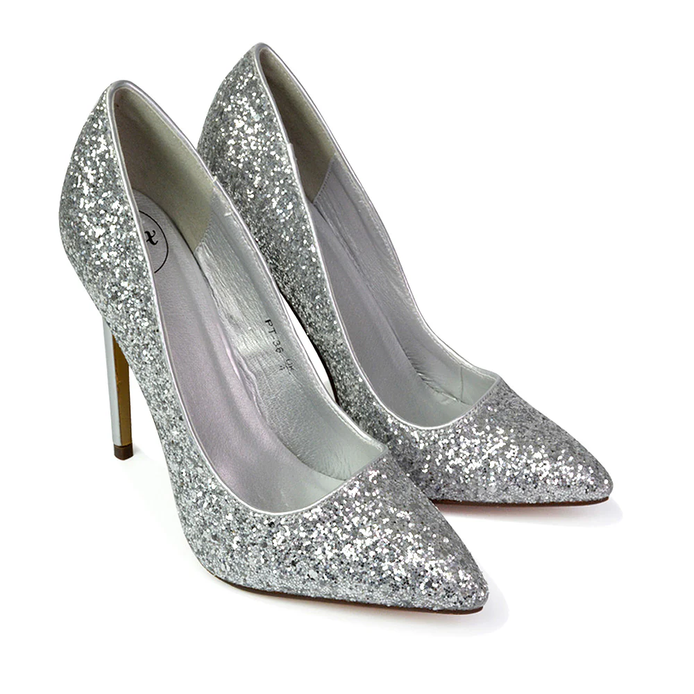 Emerald Pointed Toe Court Shoes Glitter Stiletto High Heels in Pink - Image 129