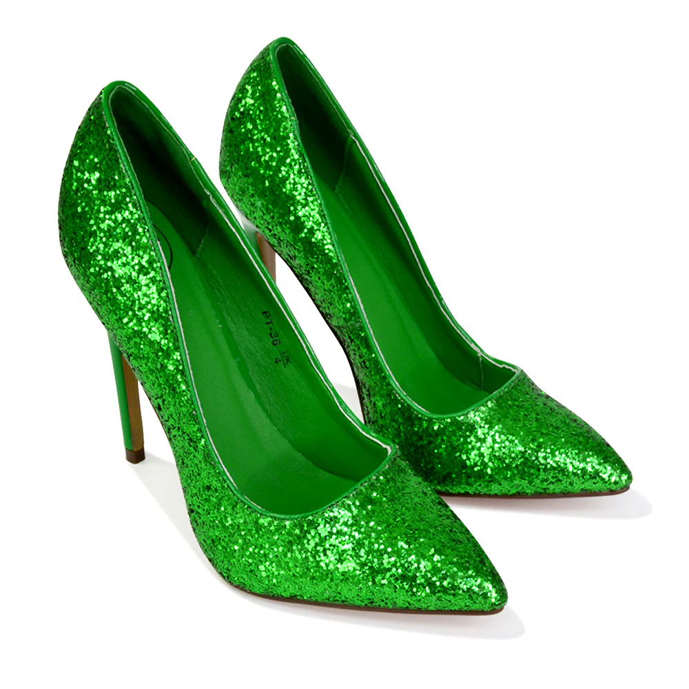 Emerald Pointed Toe Court Shoes Glitter Stiletto High Heels in Pink - Image 14