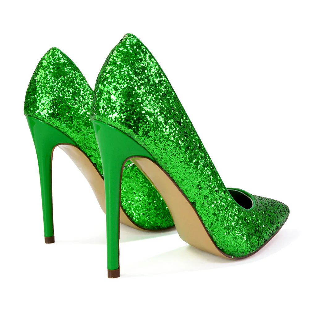 Emerald Pointed Toe Court Shoes Glitter Stiletto High Heels in Pink - Image 20