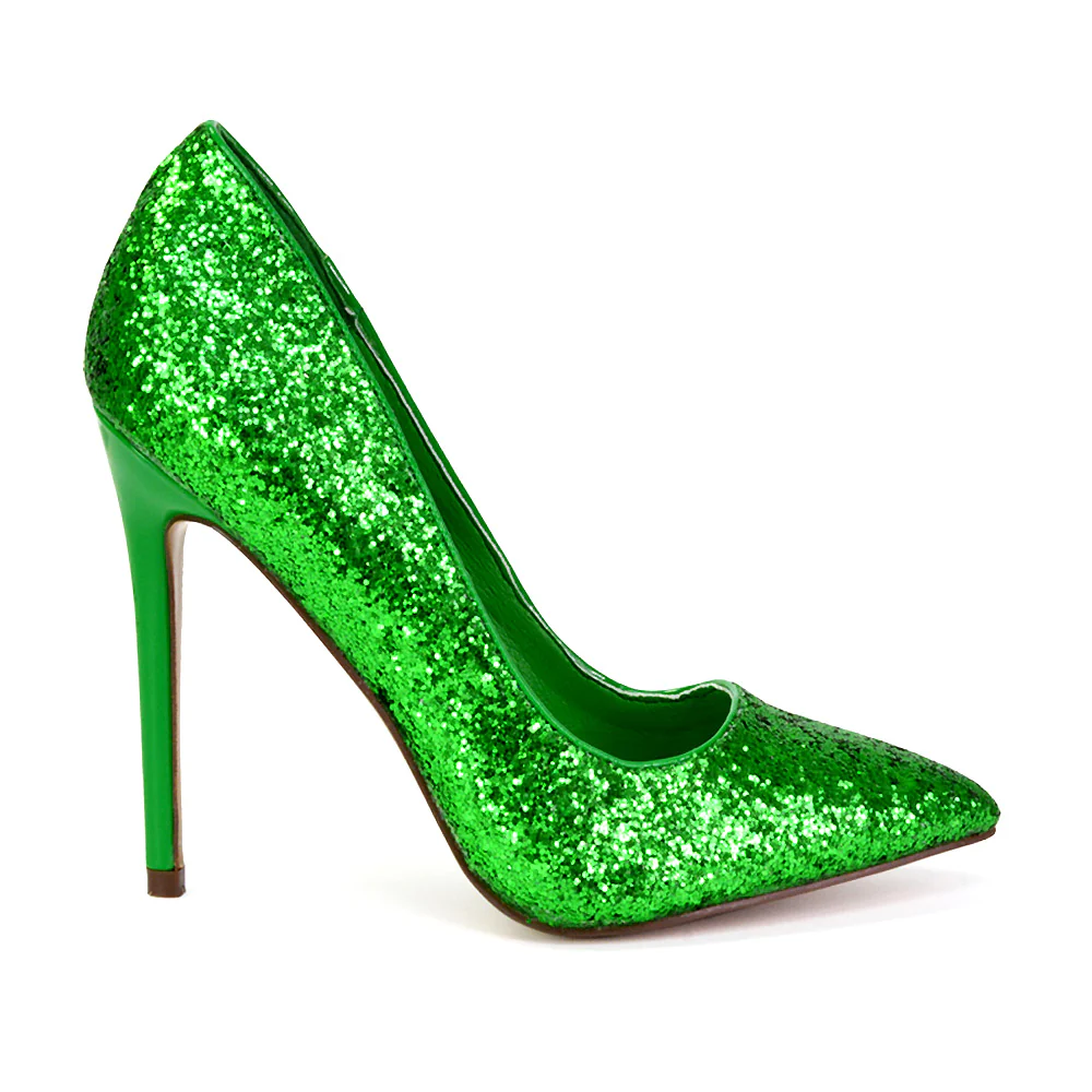 Emerald Pointed Toe Court Shoes Glitter Stiletto High Heels in Pink - Image 33