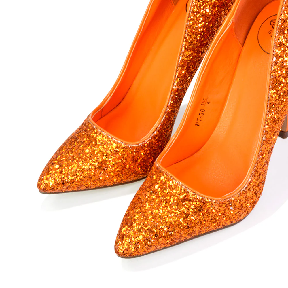 Emerald Pointed Toe Court Shoes Glitter Stiletto High Heels in Pink - Image 47