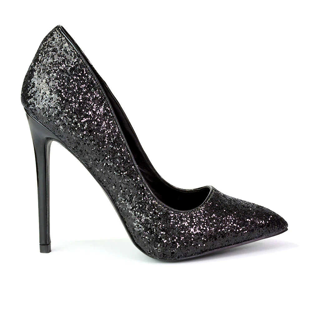 Emerald Pointed Toe Court Shoes Glitter Stiletto High Heels in Yellow - Image 184