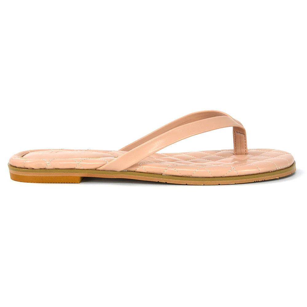Emersyn Quilted Insole Design Flat Toe Post Flip Flops Summer Sandals in White - Image 41