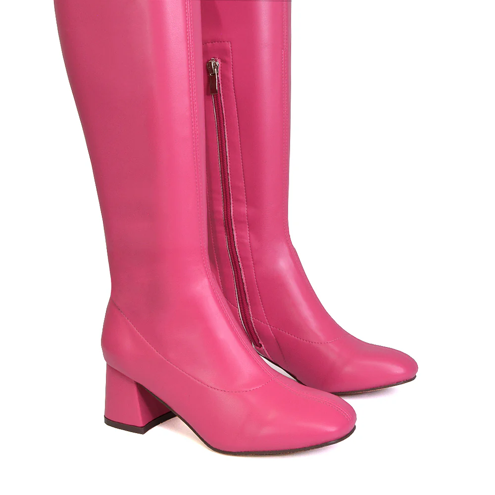 Emmett Flared Mid Block Heel Over the Knee Boots In Black Faux Suede - Image 37