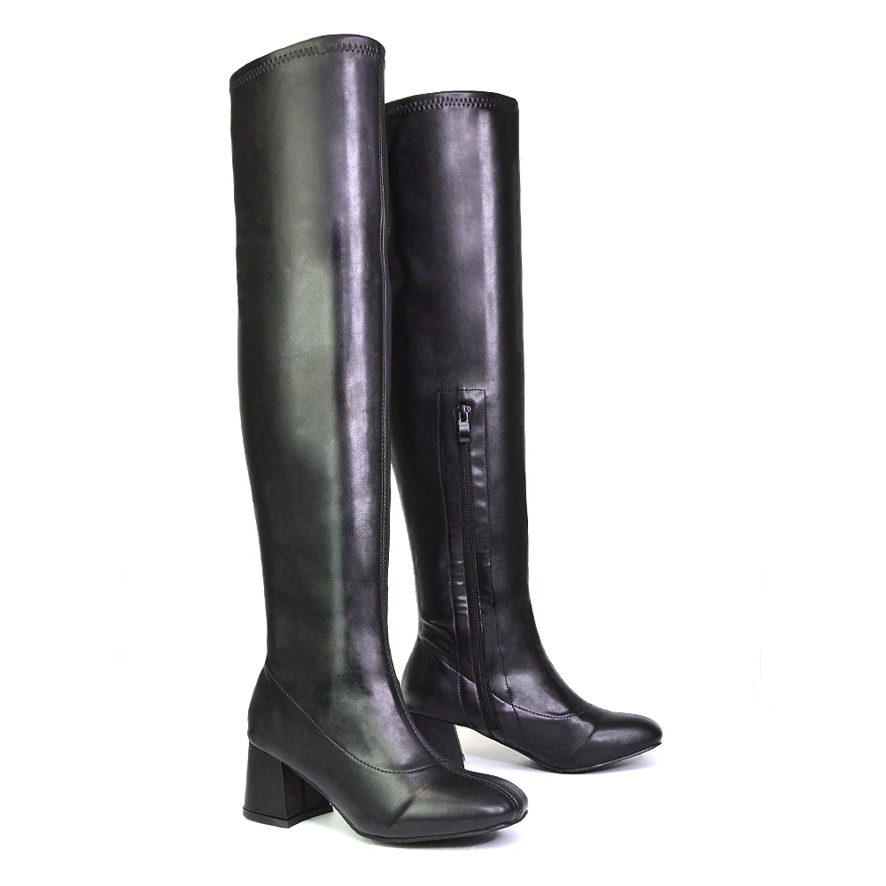 Emmett Flared Mid Block Heel Over the Knee Boots In Silver Metallic - Image 30