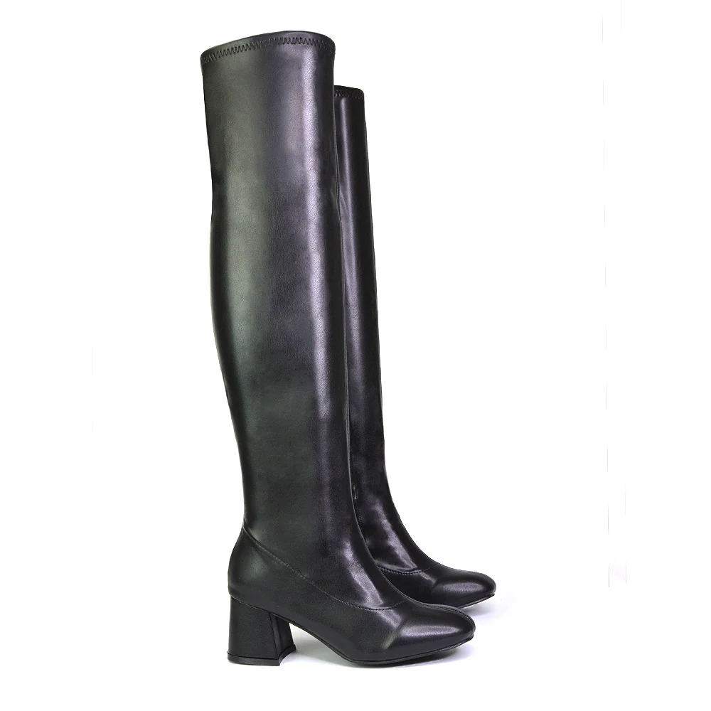 Emmett Flared Mid Block Heel Over the Knee Boots In Silver Metallic - Image 36
