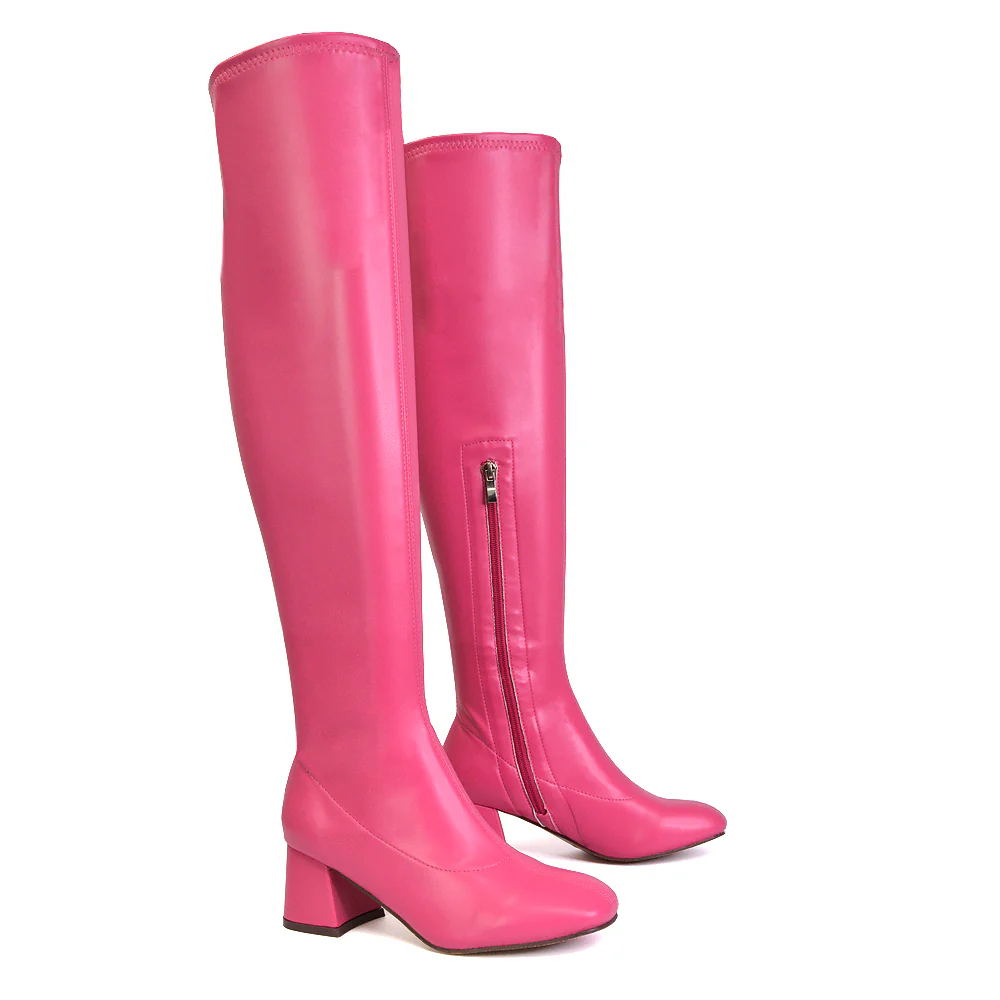 Emmett Flared Mid Block Heel Over the Knee Boots In Silver Metallic - Image 37