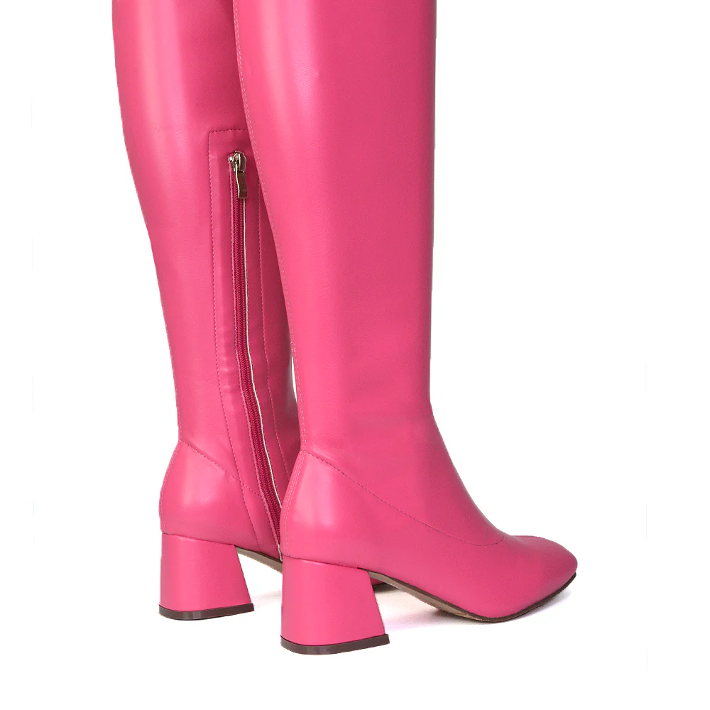 Emmett Flared Mid Block Heel Over the Knee Boots In Silver Metallic - Image 41
