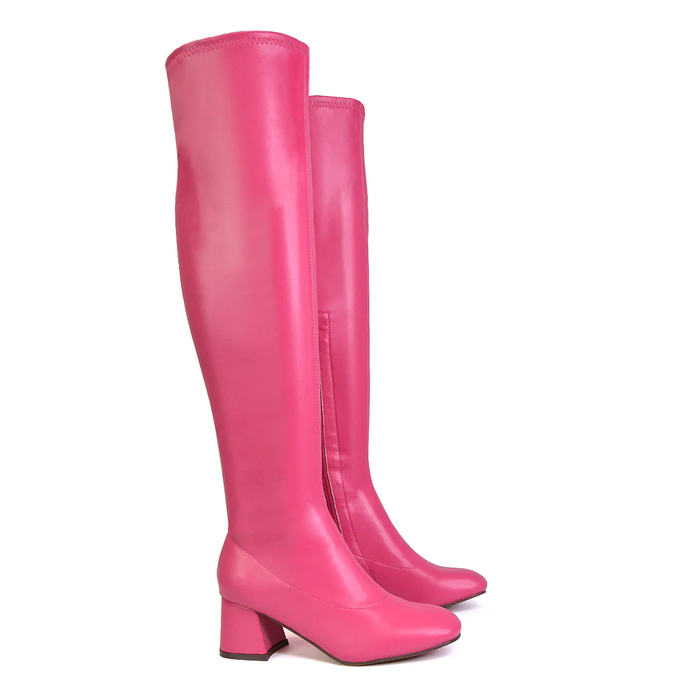Emmett Flared Mid Block Heel Over the Knee Boots In Silver Metallic - Image 55