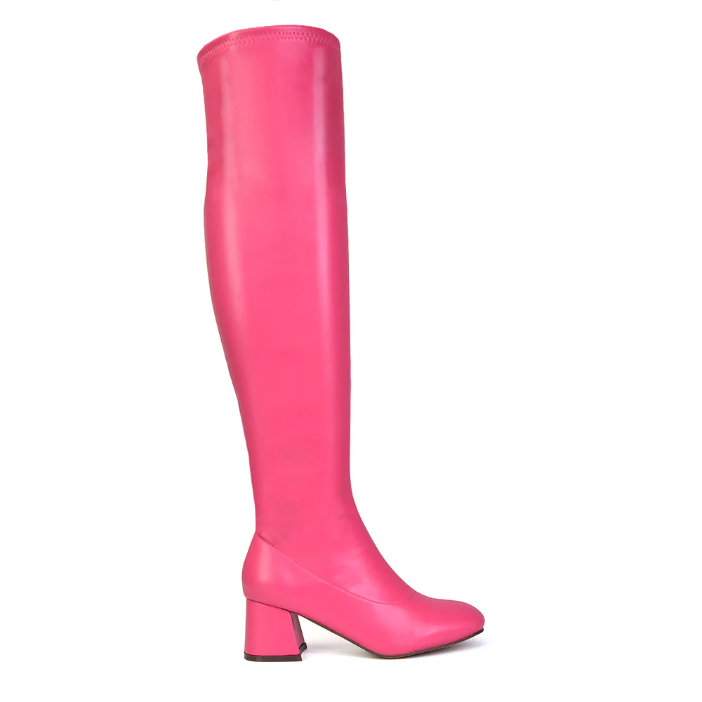 Emmett Flared Mid Block Heel Over the Knee Boots In Silver Metallic - Image 64