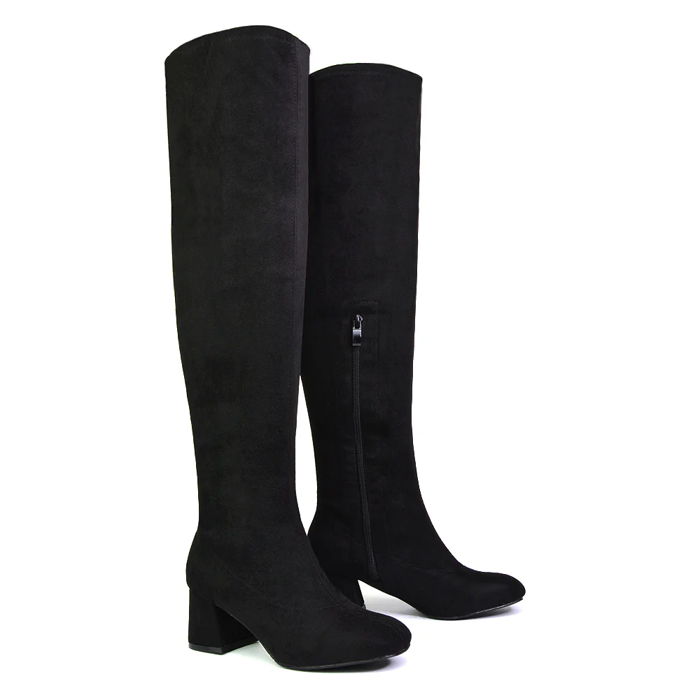 Emmett Flared Mid Block Heel Over the Knee Boots In Silver Metallic - Image 97