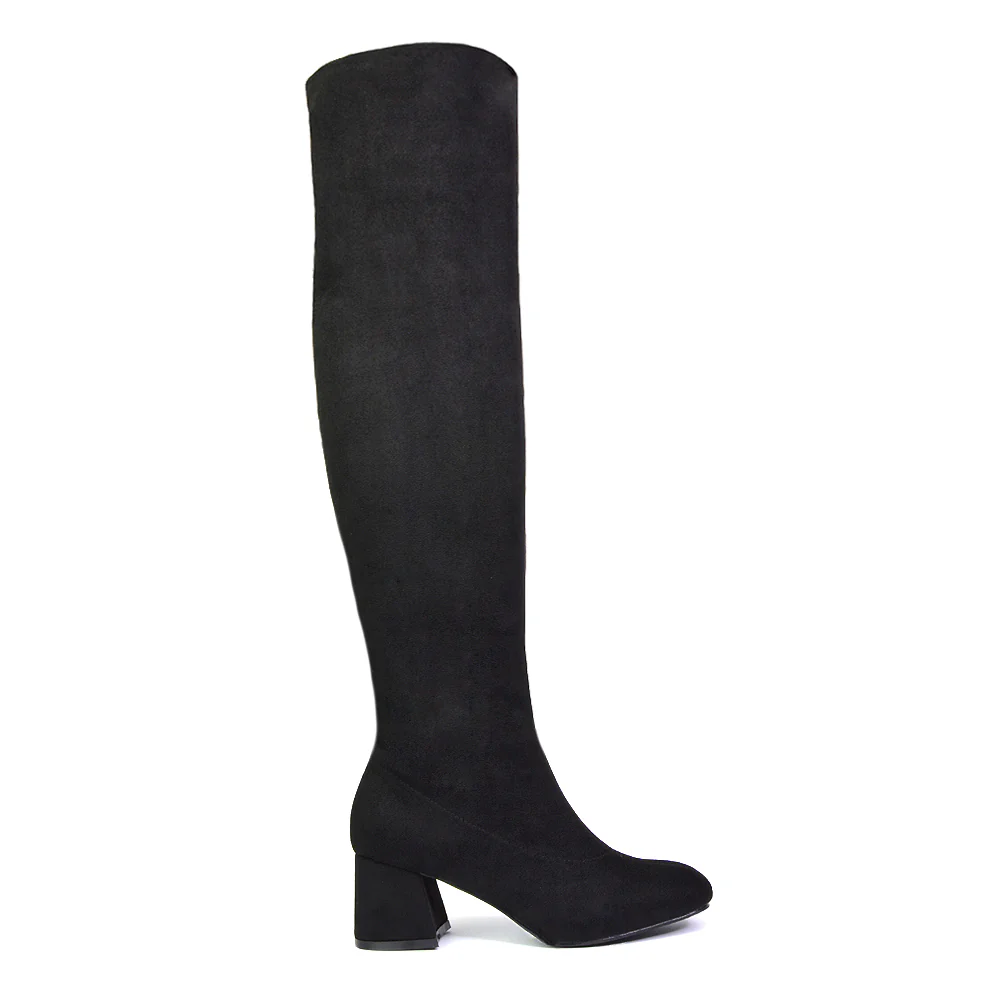 Emmett Flared Mid Block Heel Over the Knee Boots In Silver Metallic - Image 99