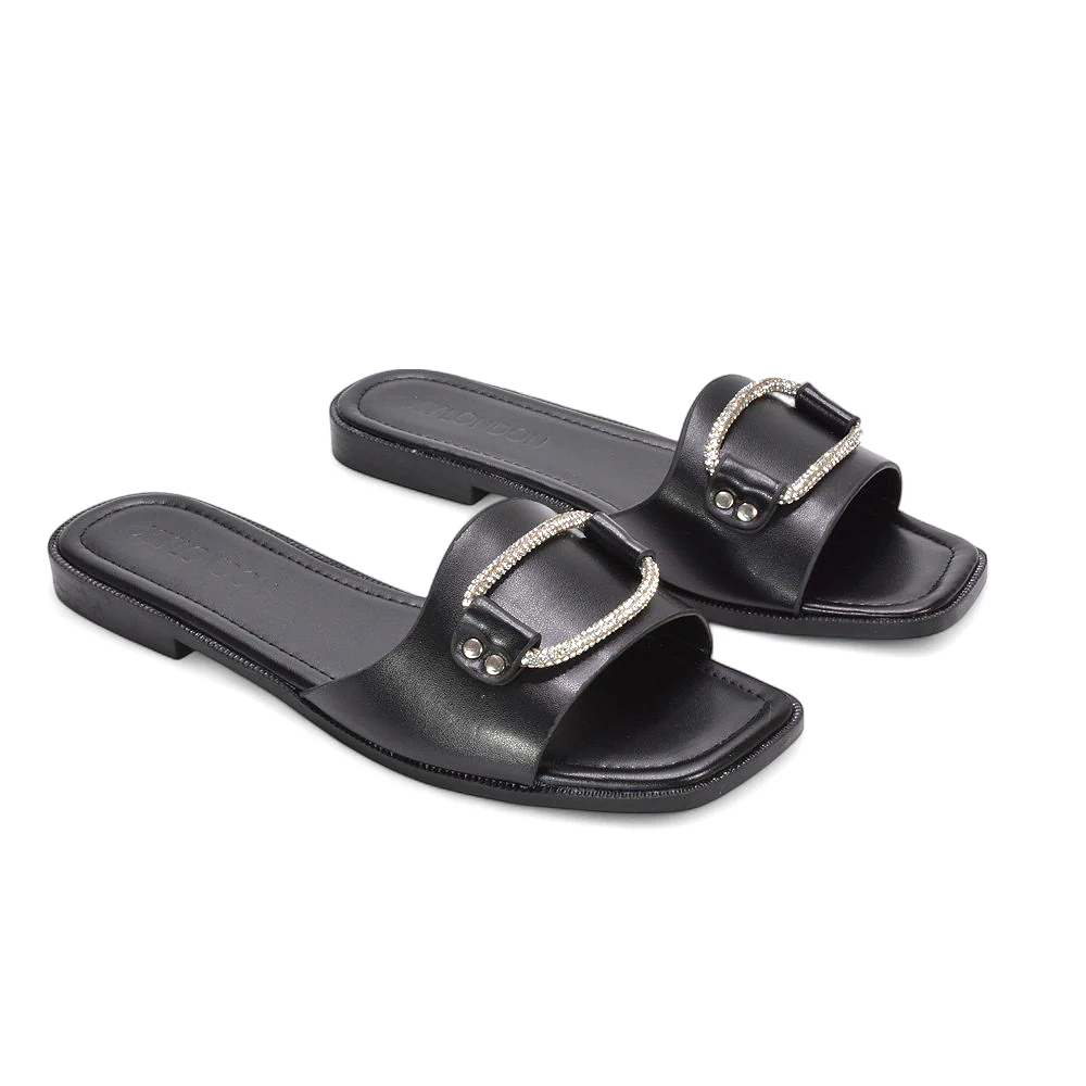 Erin Women’s Slip On Holiday Flats with Diamante Detail Summer Sandals in Silver Metallic - Image 13
