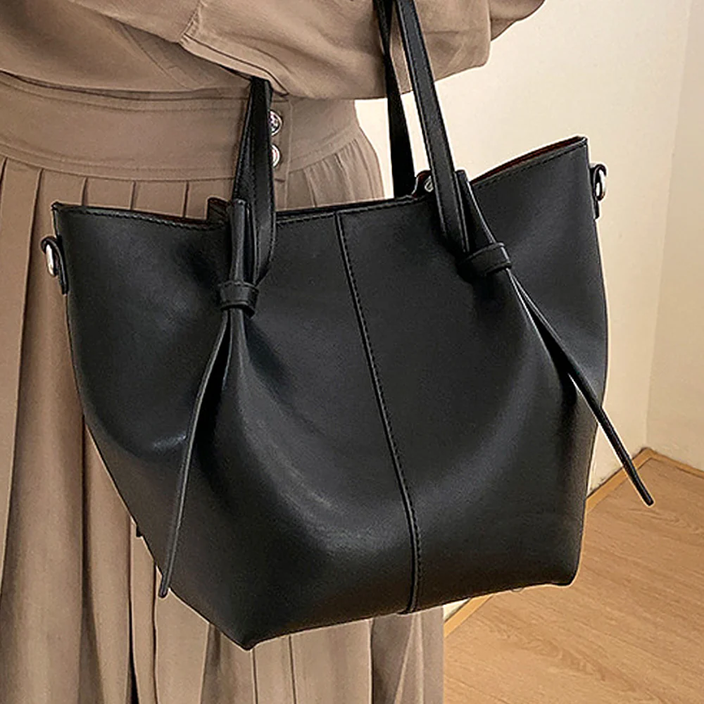 Estella Shoulder Tote Handbag With Crossbody Strap in Black - Image 2