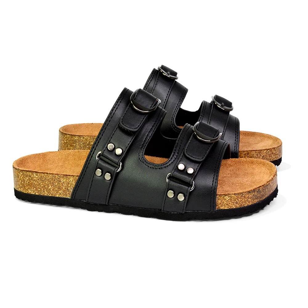 Evan Strappy Slip On Mule Summer Holiday Buckle Flat Sandals Sliders in Taupe - Image 111
