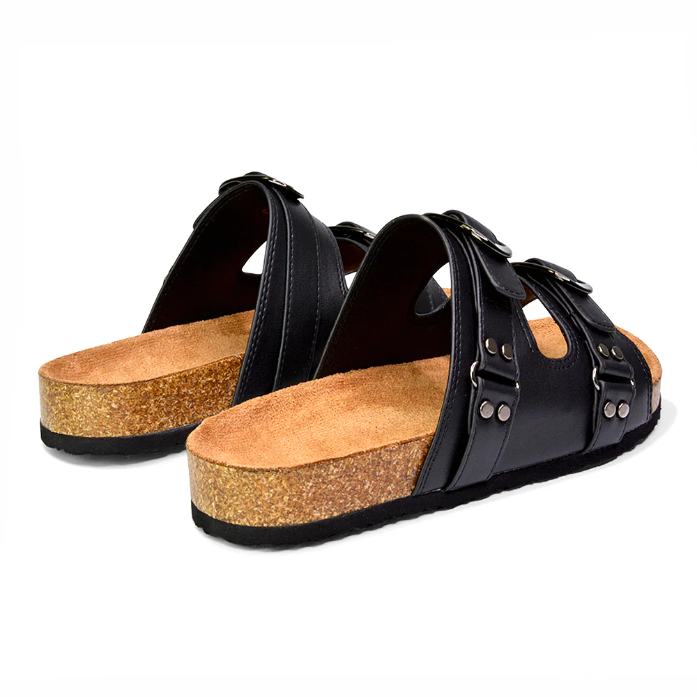 Evan Strappy Slip On Mule Summer Holiday Buckle Flat Sandals Sliders in Taupe - Image 114