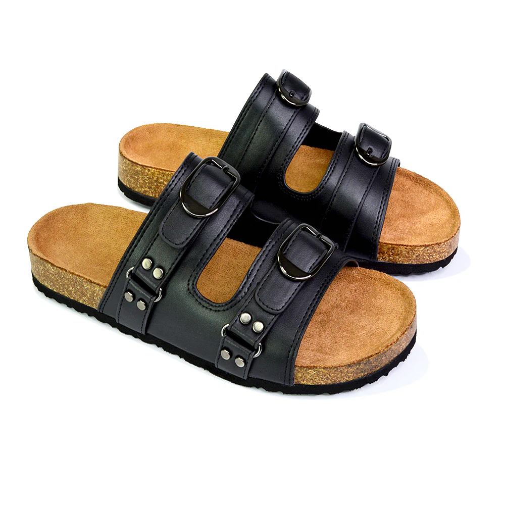 Evan Strappy Slip On Mule Summer Holiday Buckle Flat Sandals Sliders in Taupe - Image 116