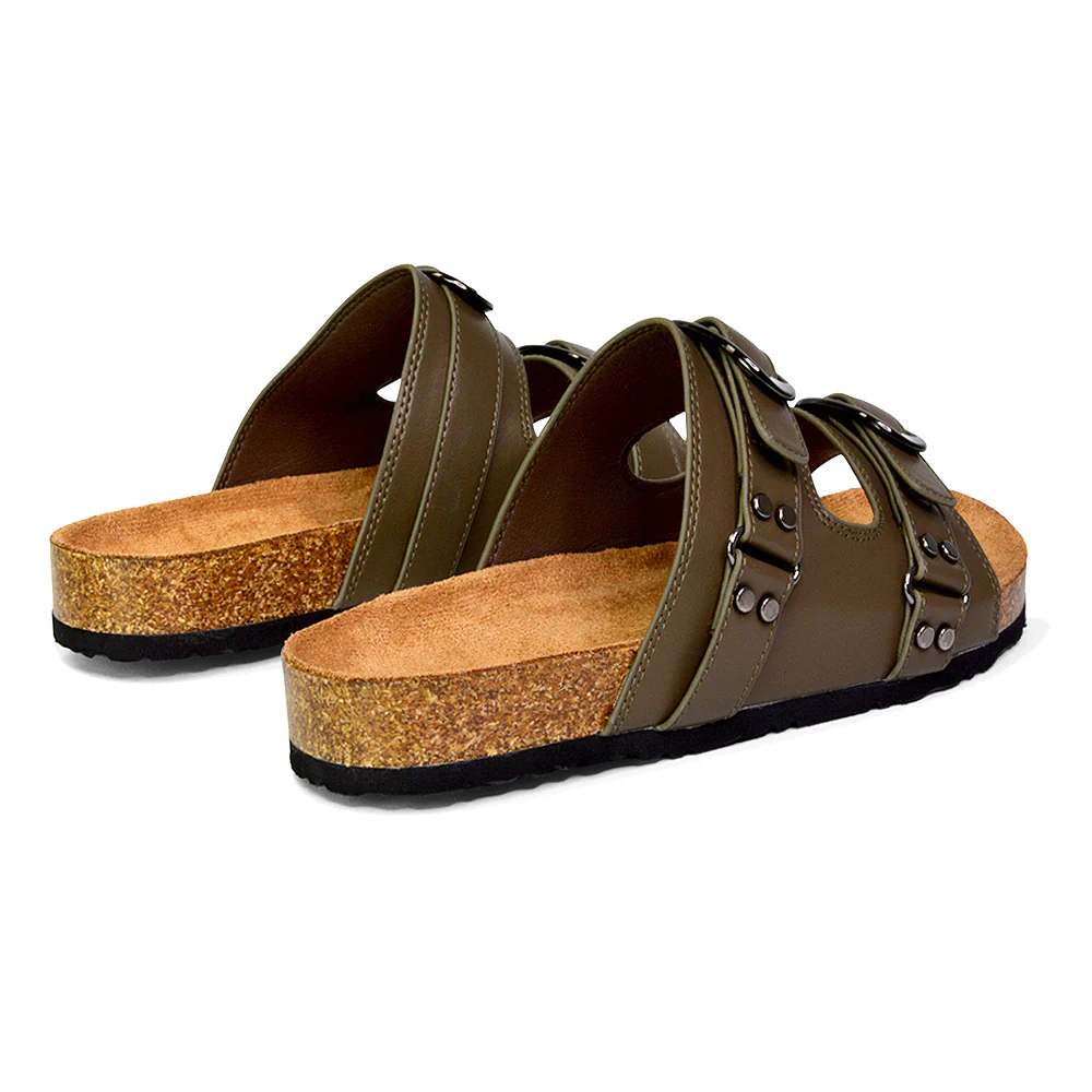 Evan Strappy Slip On Mule Summer Holiday Buckle Flat Sandals Sliders in Taupe - Image 20