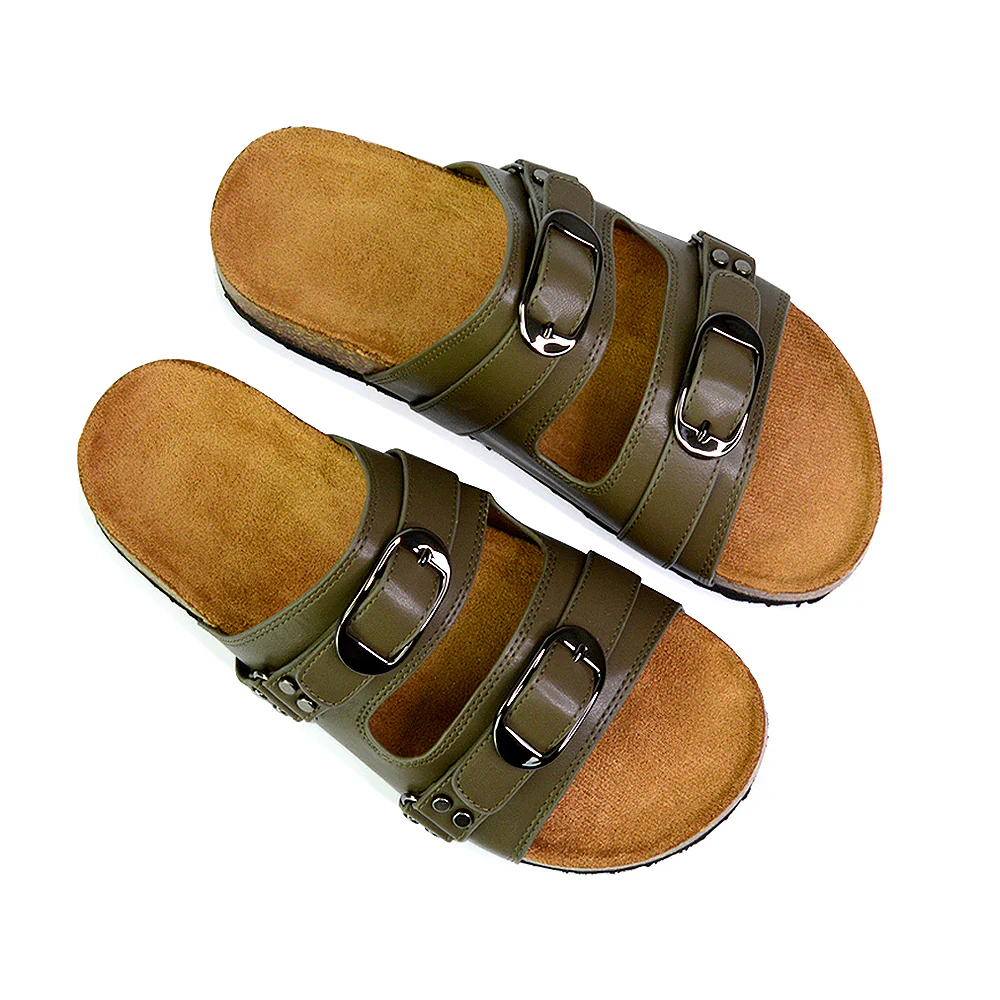 Evan Strappy Slip On Mule Summer Holiday Buckle Flat Sandals Sliders in Taupe - Image 30