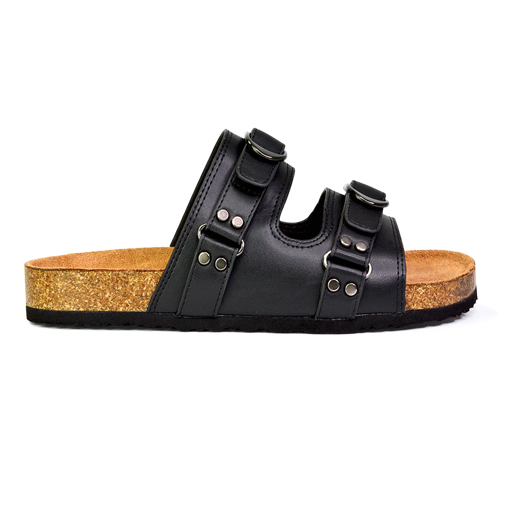 Evan Strappy Slip On Mule Summer Holiday Buckle Flat Sandals Sliders in Taupe - Image 99