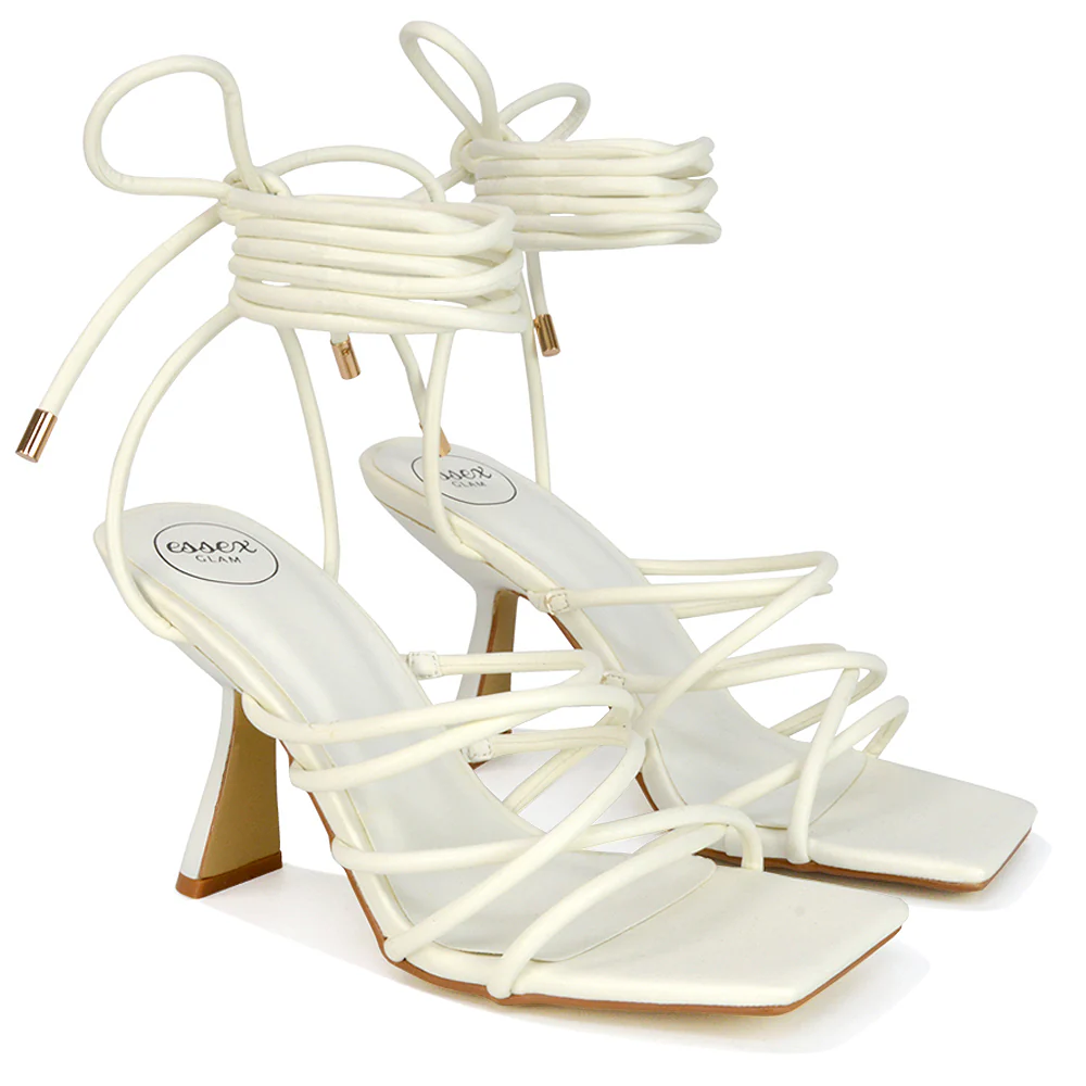 Everlee Strappy Lace Up Thin BlocK Square Toe Heel Sandals in Black Synthetic Leather - Image 31