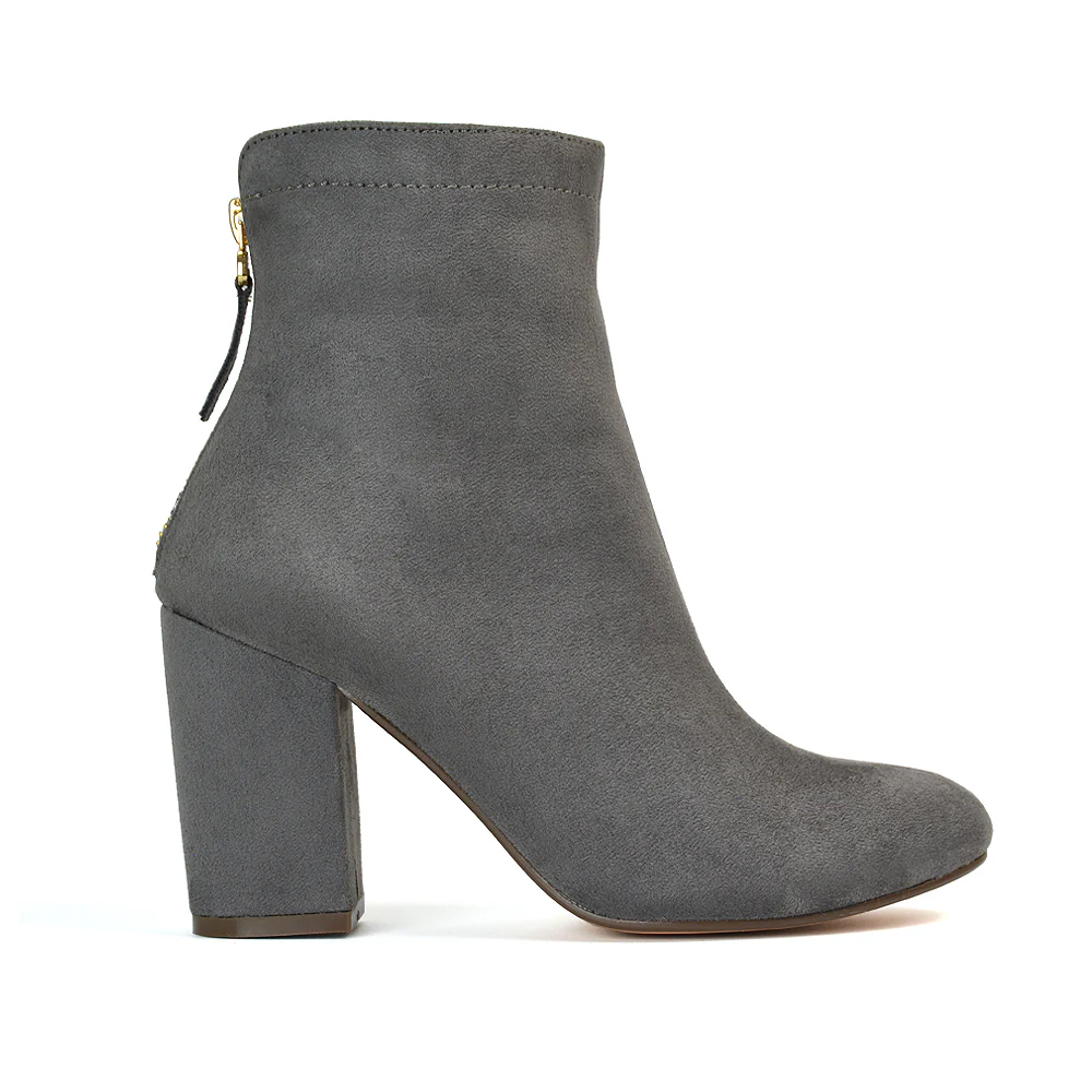 Evia Zip-Up Mid Block Heel Sock Ankle Boots in Black Faux Suede - Image 55