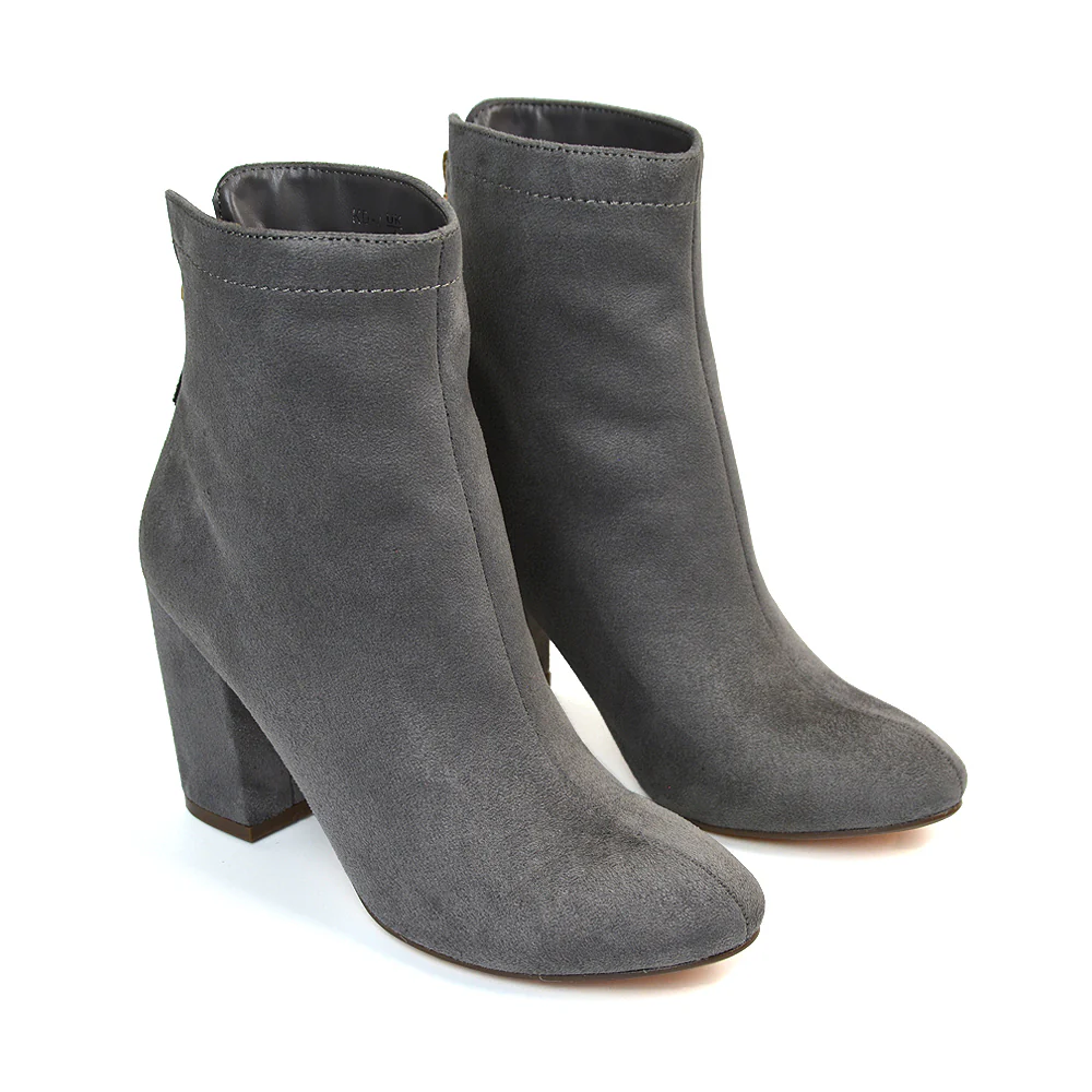 Evia Zip-Up Mid Block Heel Sock Ankle Boots in Black Faux Suede - Image 66