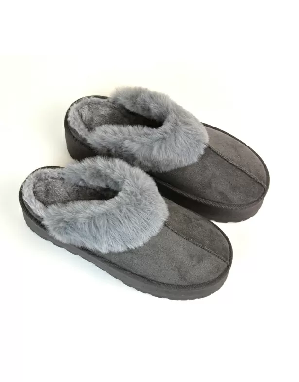 Faith Slip On Faux Fur Slippers with Platform Sole in Beige - Image 4