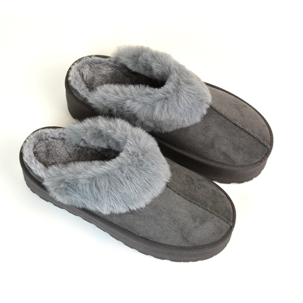 Faith Slip On Faux Fur Slippers with Platform Sole in Black - Image 28