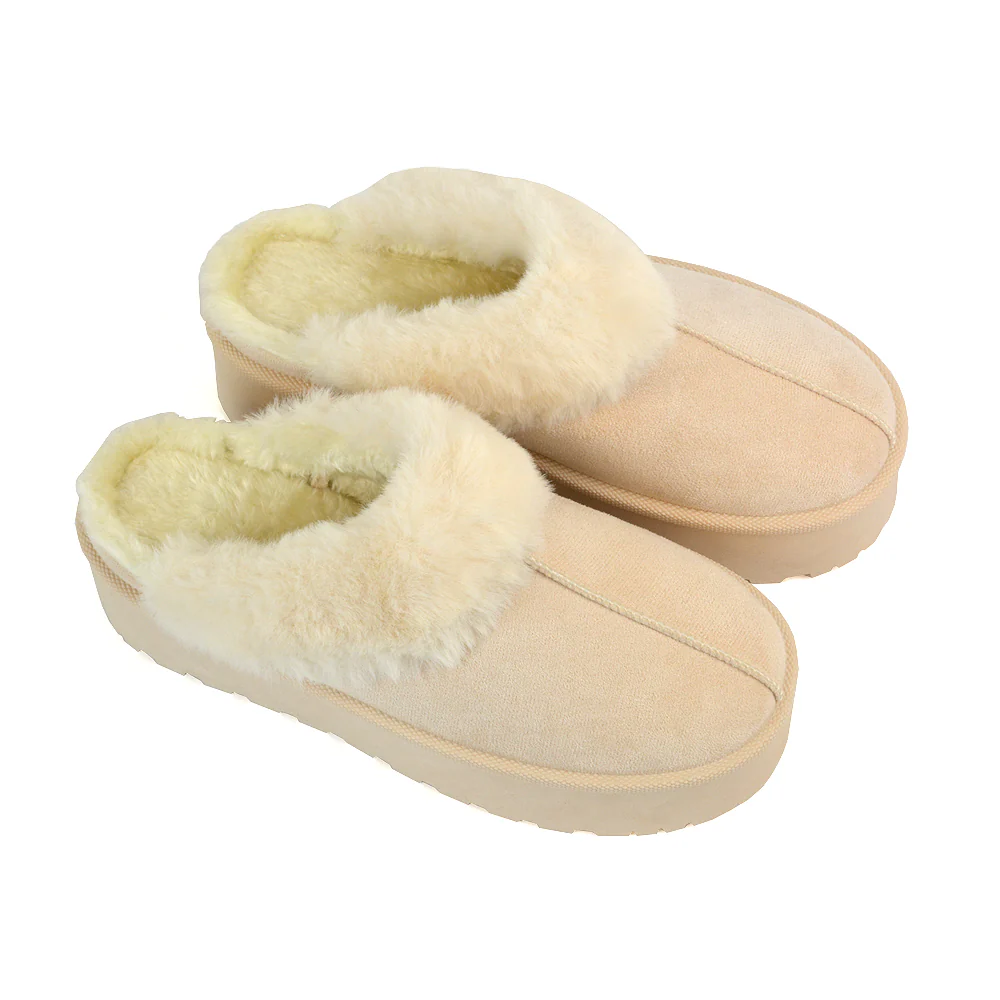 Faith Slip On Faux Fur Slippers with Platform Sole in Black - Image 38