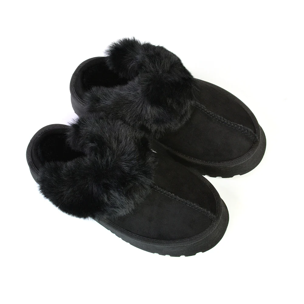 Faith Slip On Faux Fur Slippers with Platform Sole in Black - Image 68